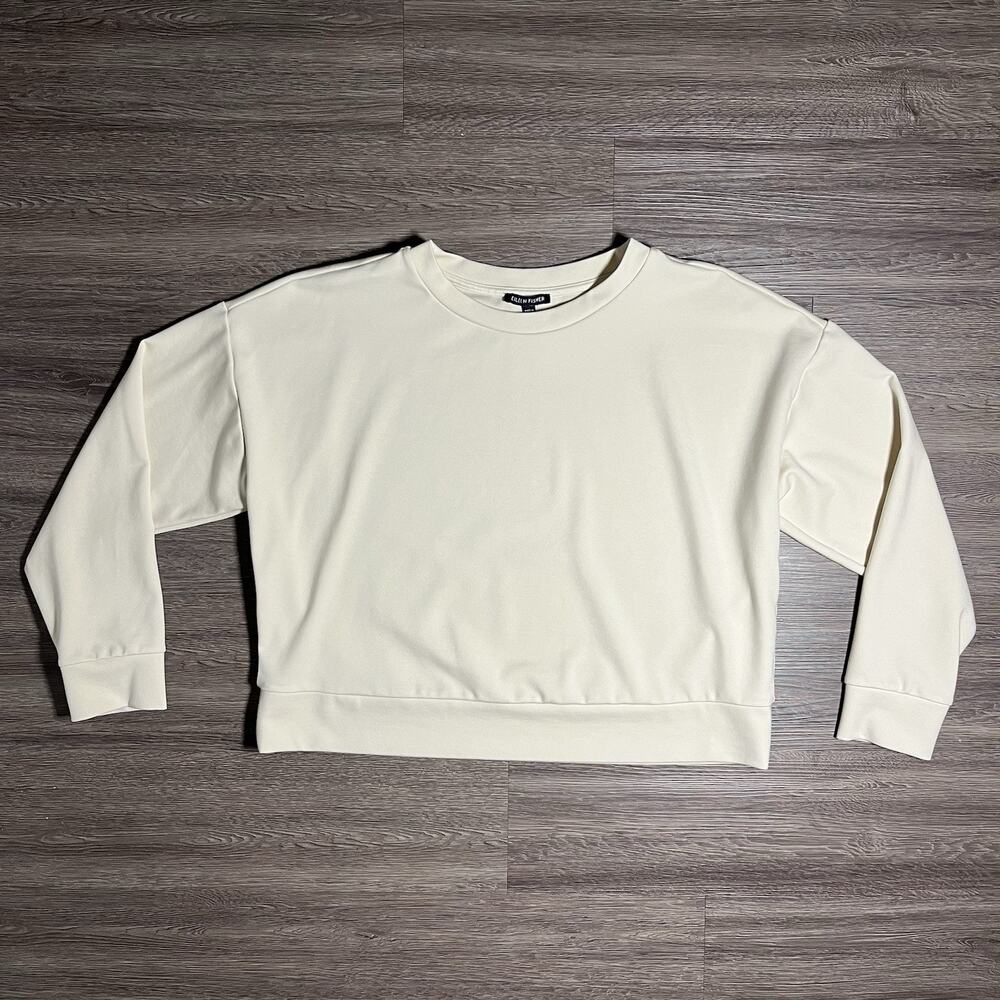 Eileen Fisher Lightweight Ponte Top Women's XS Almond Boxy Cropped Tencel EUC